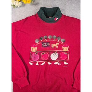 Vintage Gopher Sport Apple Graphic Mock Neck Crewneck Red Large Grandma 90s Farm